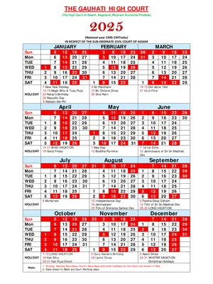 Gauhati High Court Holiday List 