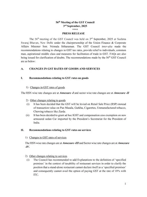 56th GST Council Meeting Press Release English