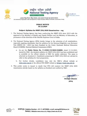 NEET Syllabus 2026 NTA Official Website English