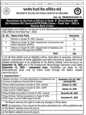 RBI Grade B Notification 2025 English