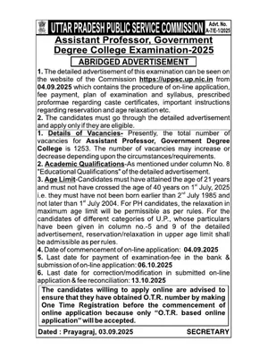 UPPSC Assistant Professor Notification 2025 English
