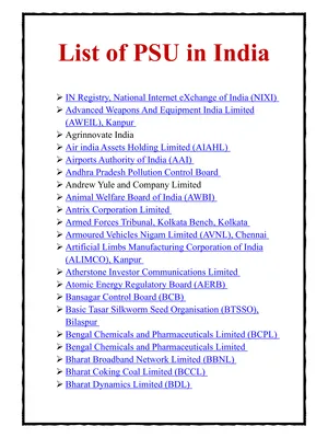 List of PSU in India 2025 English