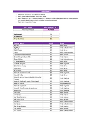 Tata Sky DTH New Packs New GST Price List 2025 
