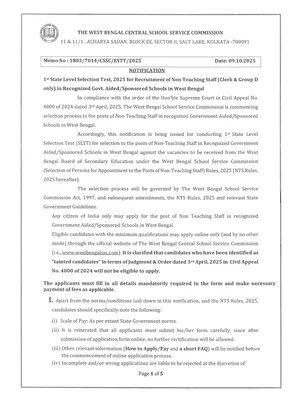 WBSSC Group C and D Recruitment 2025 Notification English