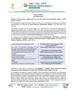 JEE Mains 2026 Notification for Application Form English