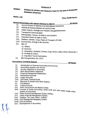 JKSSB Account Assistant Syllabus English