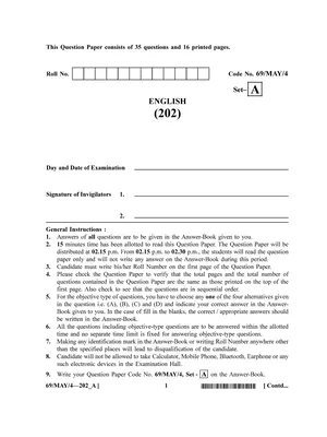 NIOS Question Paper for Class 12 with Answers English