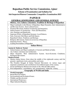 Rajasthan SI Syllabus 2025 English
