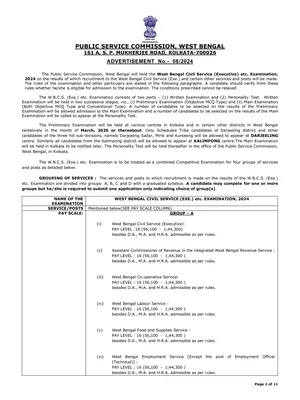 WBCS Notification 2024 English