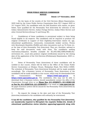 UPSC Mains Result 2025 English