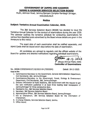 JKSSB Exam Calendar 2026 English