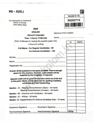 Madhyamik Question Paper 2025 English