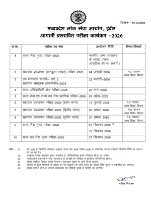 MPPSC Exam Calendar 2026 Hindi