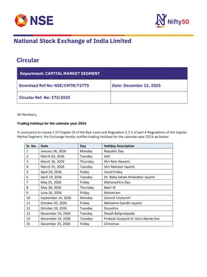NSE Holidays List 2026 English