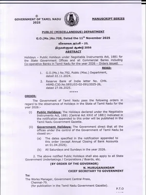Tamil Nadu Government Holidays List 2026 English