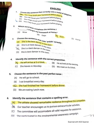 RMS Question Paper for Class 6 English