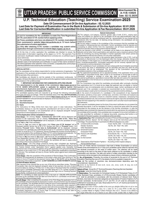 UPPSC Polytechnic Lecturer Notification 2026 English