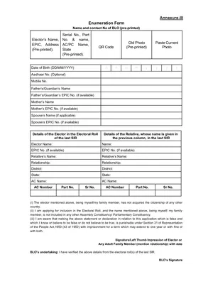 SIR Form 2026 – How to Fill the Voter Enumeration Form Online & Offline 