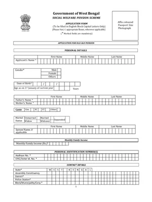 Old Age (Widow Pension) Form West Bengal 2026 