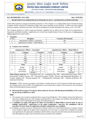 UIIC AO Notification 2026 Out For 225 Posts English