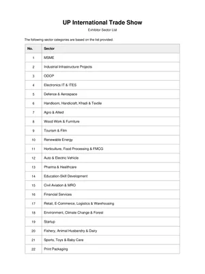 UP International Trade Show Exhibitor Sector List 2026 English