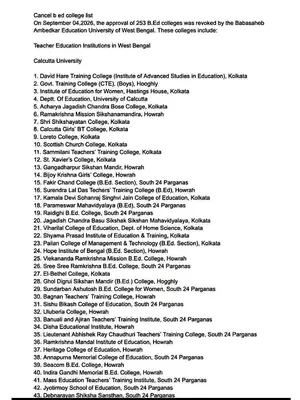 West Bengal B.ed College Cancel List