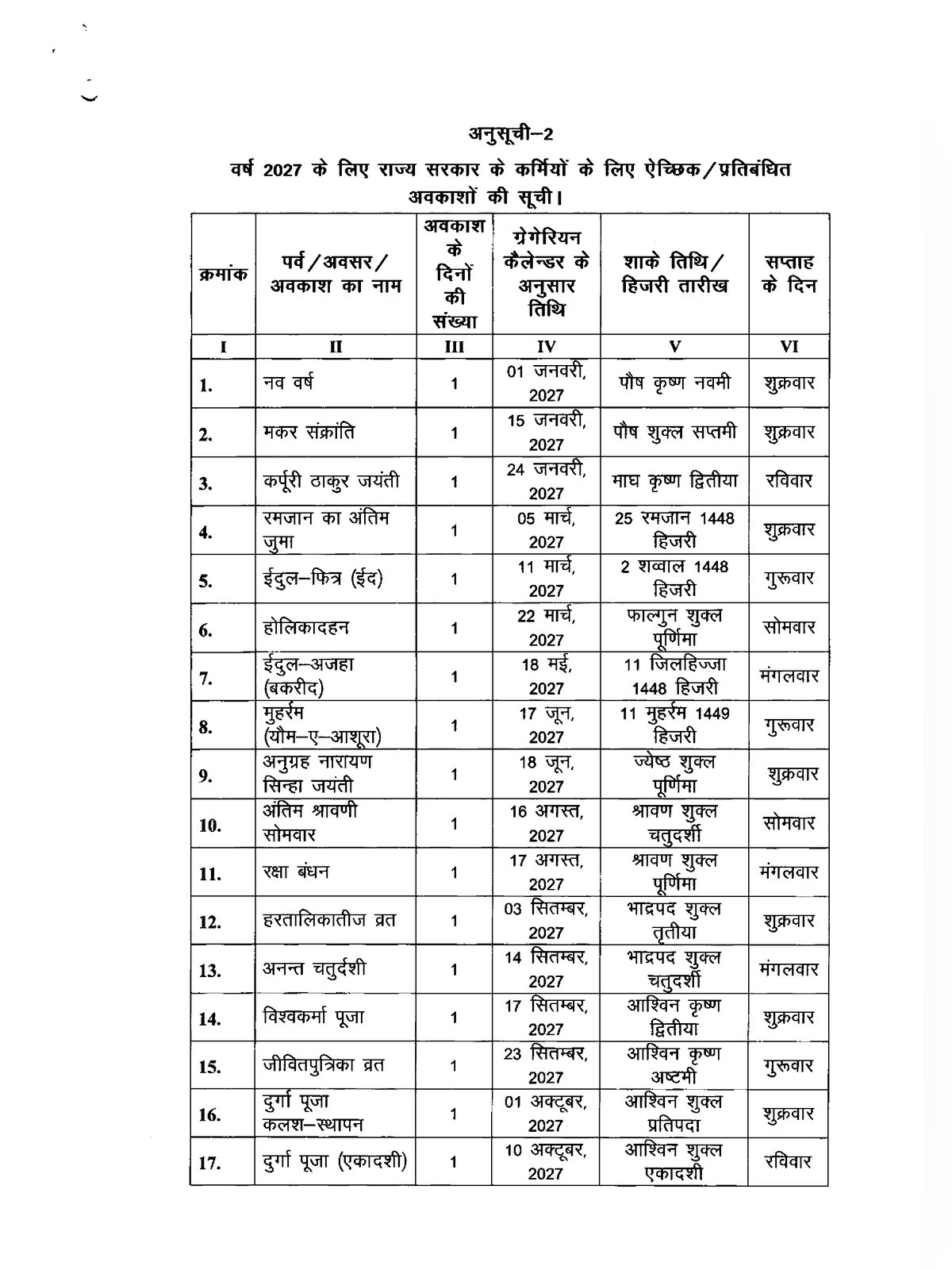 Bihar Sarkar Calendar 2027 page 4