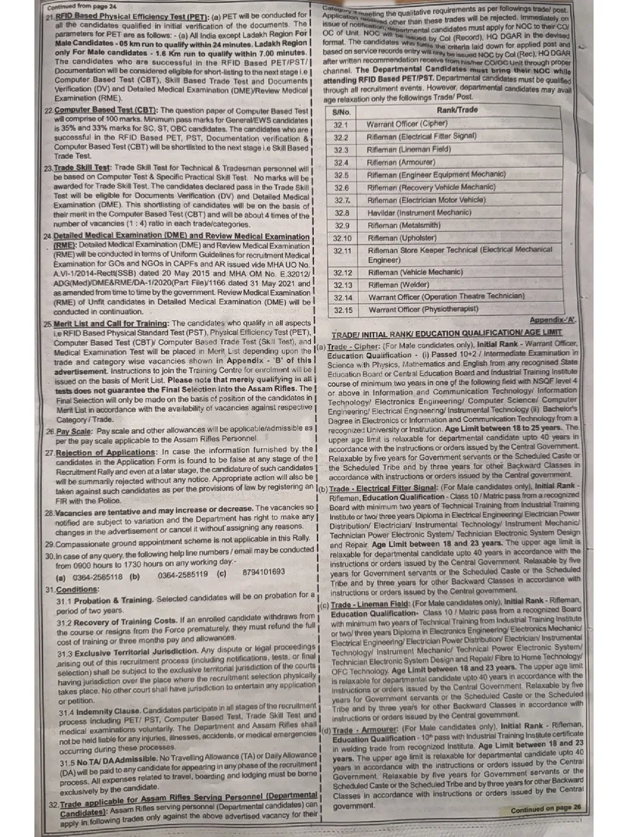 Assam Rifles Recruitment 2026 Notification page 2