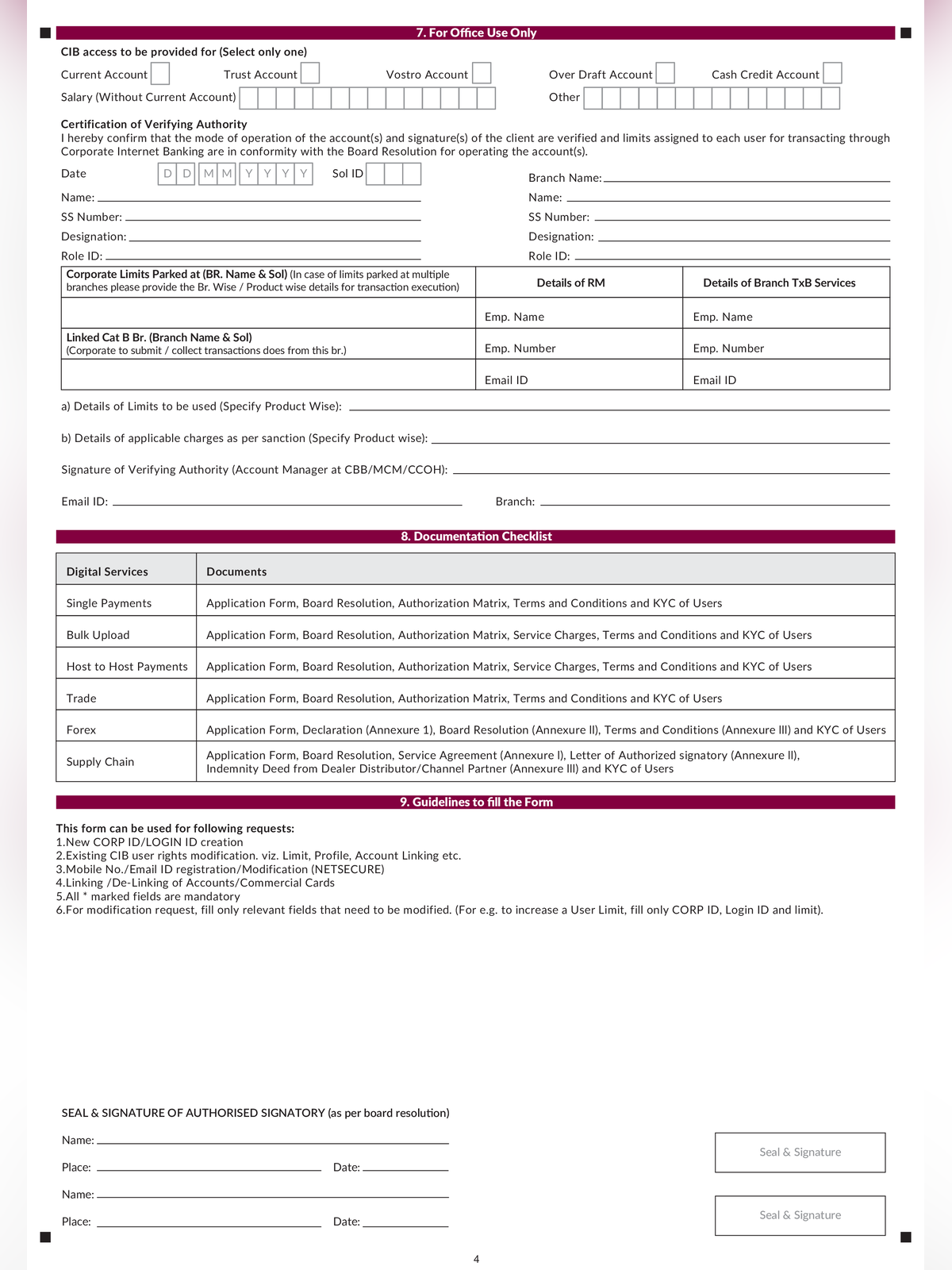 Axis Bank Corporate Net Banking Form page 4