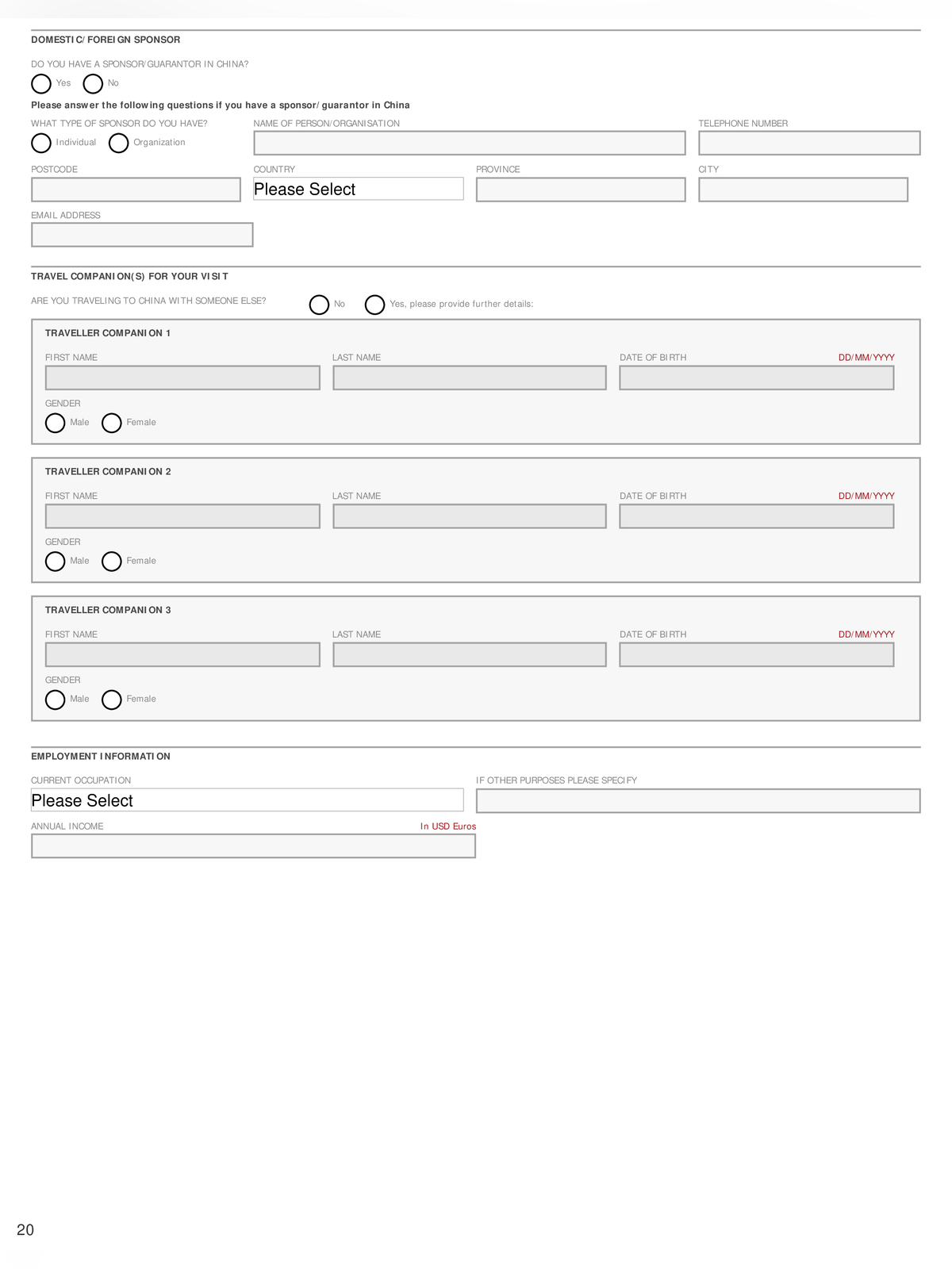 China Visa Application Form page 4