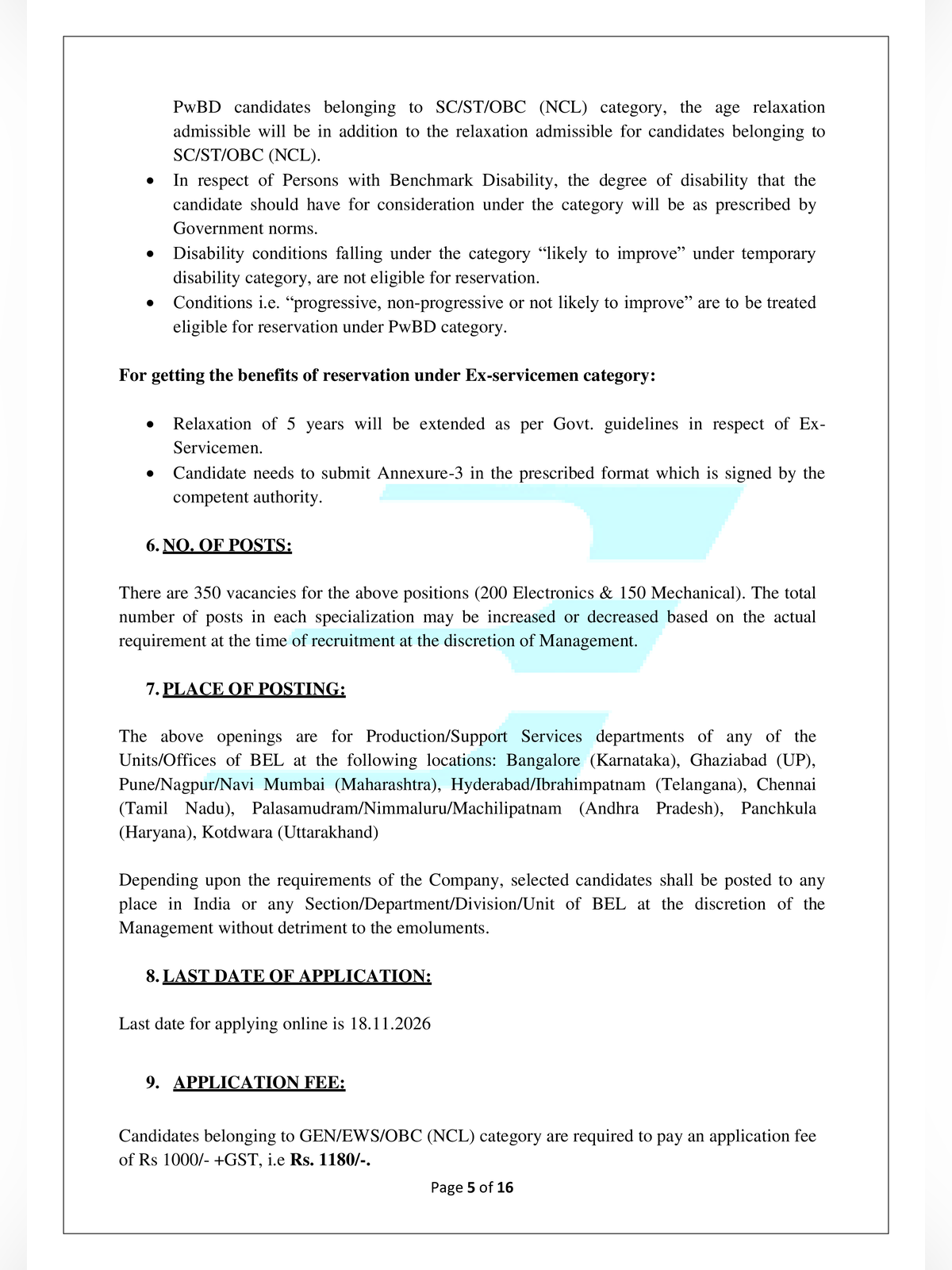 BEL Probationary Engineer Recruitment 2026 Notification page 5
