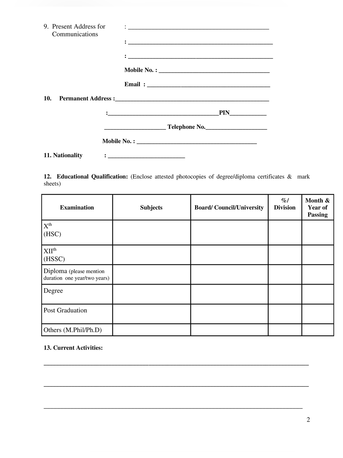 ICMR Application Form page 2
