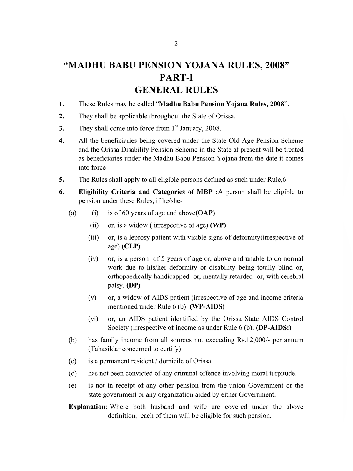 Madhu Babu Pension Yojana (MBPY) Guidelines Odisha page 2