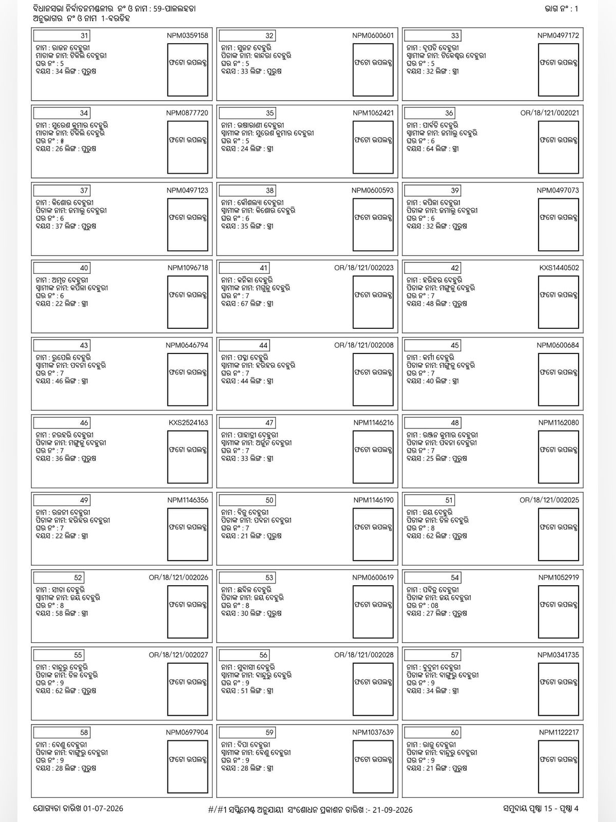 Odisha Voter List 2026 page 3