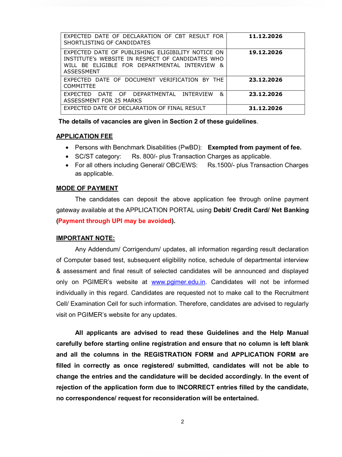 PGIMER Senior Resident Recruitment 2026 page 2