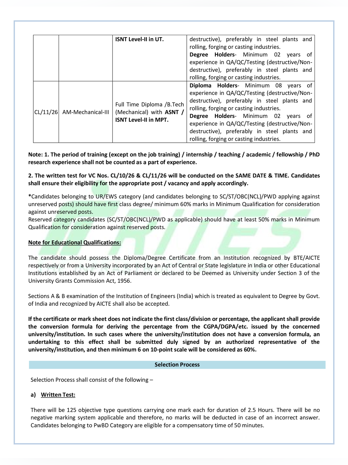 RITES Recruitment 2026 Notification page 2