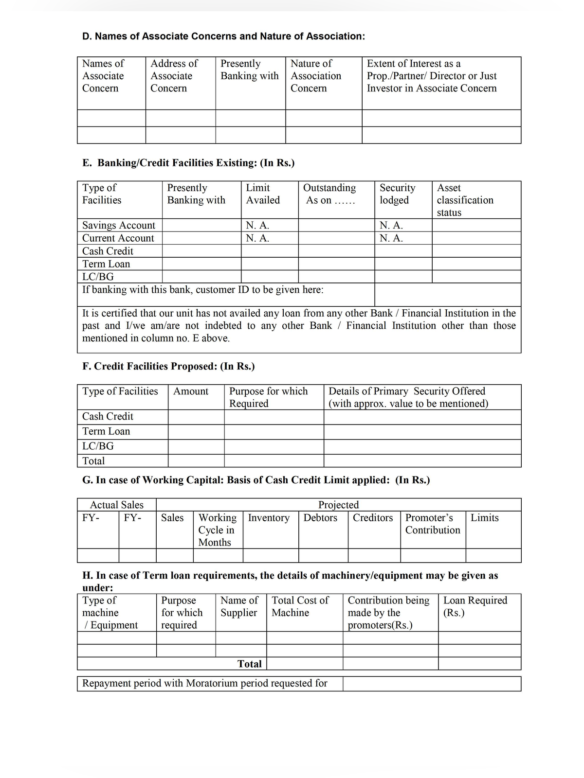 SBI Mudra Loan Application Form page 2