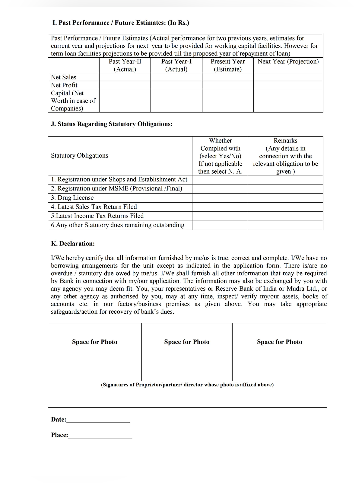 SBI Mudra Loan Application Form page 3
