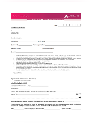 Axis Bank Aadhaar Seeding Form