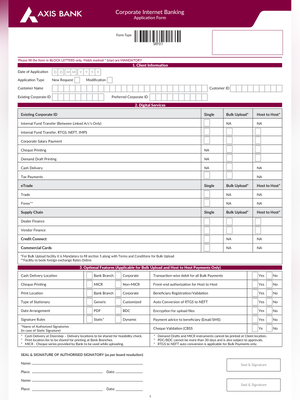 Axis Bank Corporate Net Banking Form