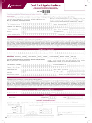 Axis Bank Debit Card Application Form 