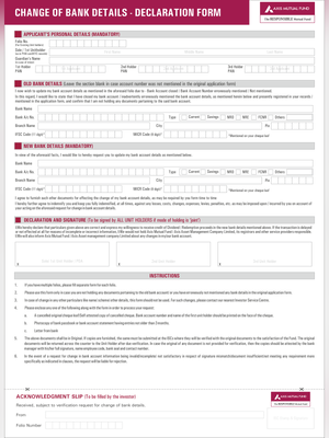 Axis Mutual Fund Application Form for Change in Bank Account