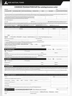 Axis Mutual Fund Common Transaction Form Slip