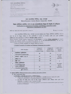 BDL Recruitment 2026 Notification 