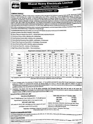 BHEL Artisan Recruitment 2026 Notification PDF 
