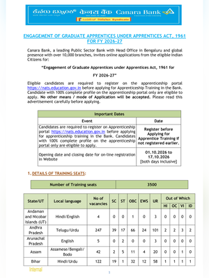 Canara Bank Apprentice Recruitment 2026 