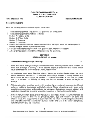 CBSE Class 10 Sample Paper 2026-27 English