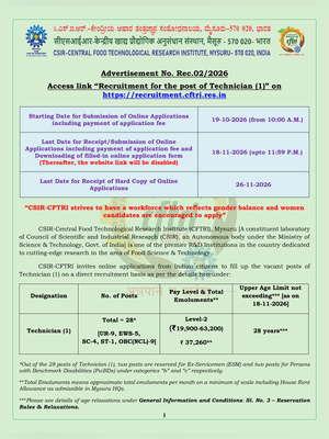 CSIR CFTRI Technician Recruitment 2026 Notification 