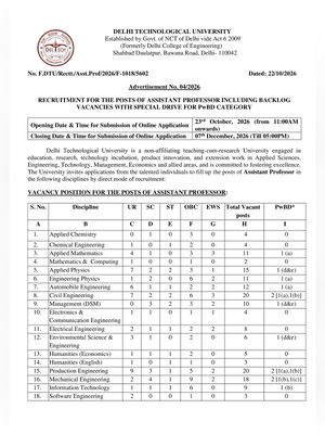 DTU Assistant Professor Recruitment 2026 Notification 