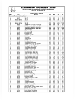 DXN Product Price List English